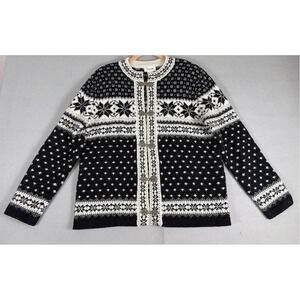 Cambridge Dry Goods Nordic Wool Cardigan Sweater Black White Fair Isle Clasps S